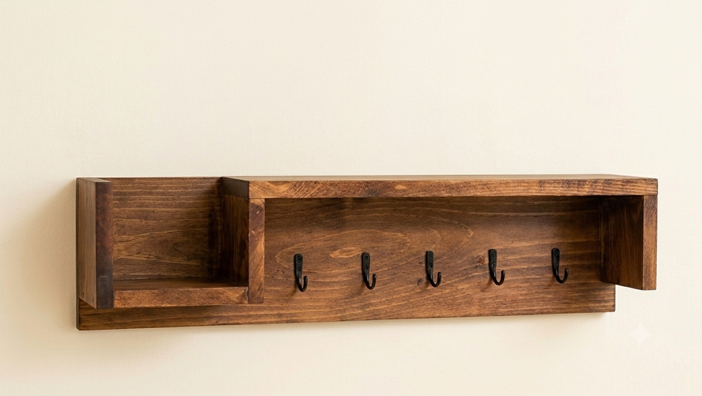Rustic Wooden Entryway Key Holder & Mail Organizer Shelf