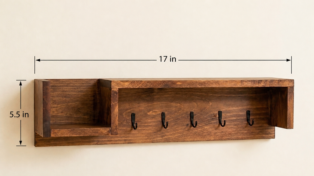 Rustic Wooden Entryway Key Holder & Mail Organizer Shelf