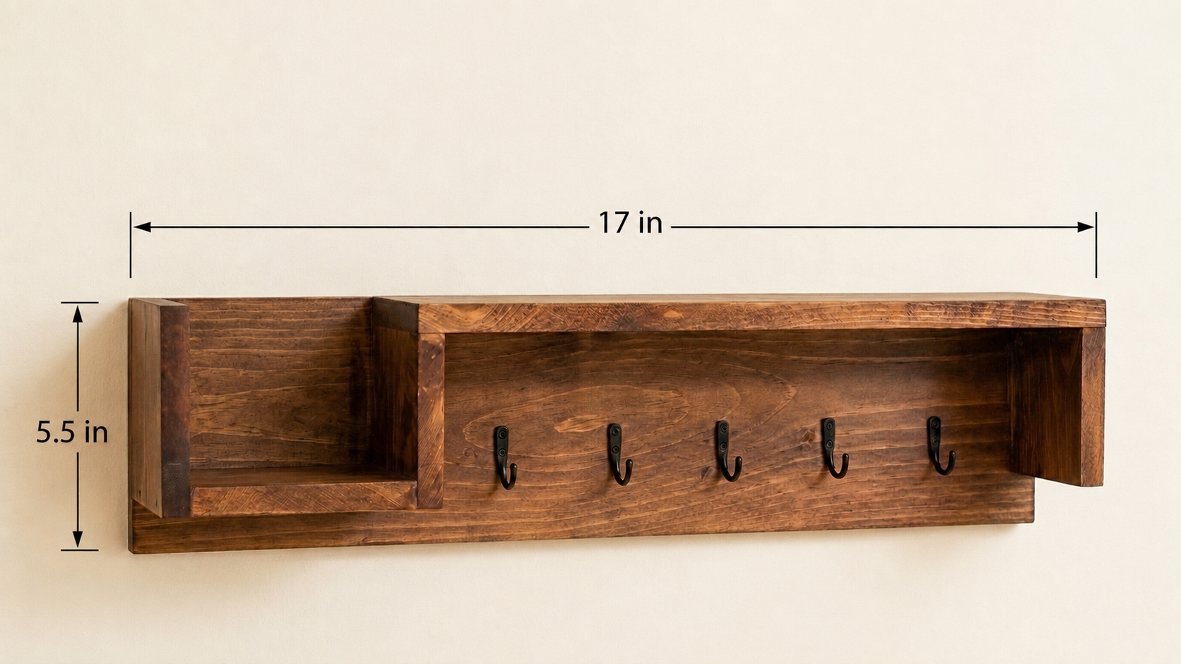 Rustic Wooden Entryway Key Holder & Mail Organizer Shelf